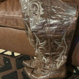 Brown Embroidered Leather Boots